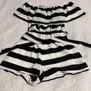 Black + white stripped romper